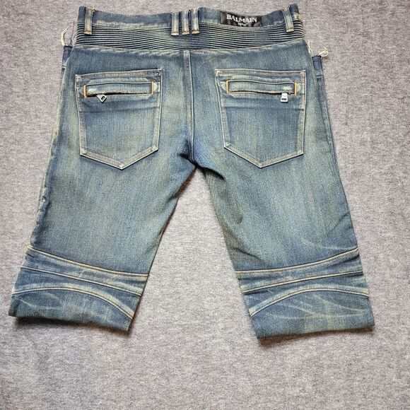 Rare Balmain Paris Men's Biker Moto Jeans Size 32 Blue 100% Authentic - Picture 2 of 16